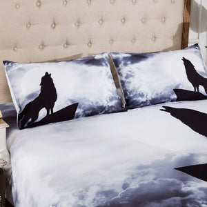 Black and White Wolf Bedding Set High Quality Animal 3D Duvet Cover King Queen Bedding Kit Snow Tree Bed Linen Cover