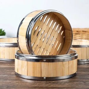 Bamboo Braided Steamer with Cover Rice Cooker Steaming Grid for Meals Dumplings Basket Steam Pot Cage Kitchen Cooking Utensils