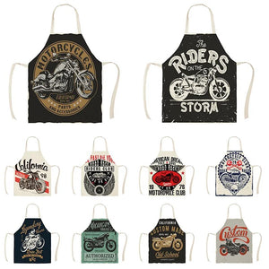 1Pc Kitchen Apron Motorcycle Poster Art Letter Print Ride Your Way Printed Cotton Linen Aprons for Men Home Cleaning Tools