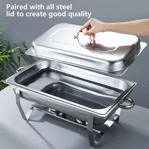 4 Pack Buffet Warmers Square Stainless Steel Food Heating Stove Dining Stove High-foot Chafing Dish Stove grilled fish plate