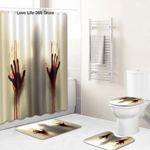 Halloween 3D Printed Horror Shower Curtain Polyester Waterproof Bathroom Floor Mat Carpet Toilet Set Accessories Mildew Proof