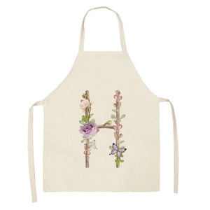 Floral monogram print kitchen apron Linen apron Sleeveless Household cleaning tool apron Male and female chef Cooking apron bib