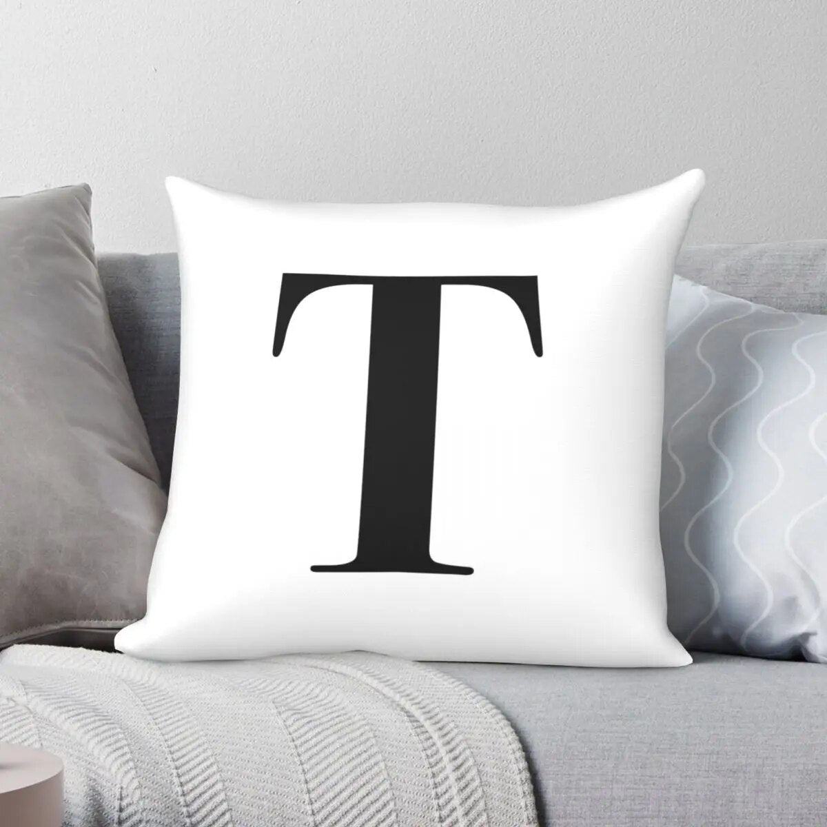 Letter T Monogram Initial Pillowcase Polyester Linen Velvet Printed Zip Decor Bed Cushion Cover Wholesale