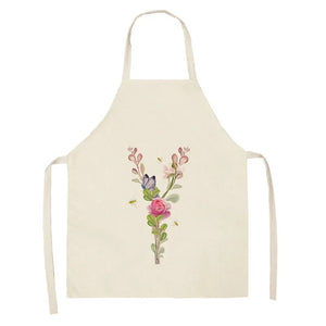 Floral monogram print kitchen apron Linen apron Sleeveless Household cleaning tool apron Male and female chef Cooking apron bib