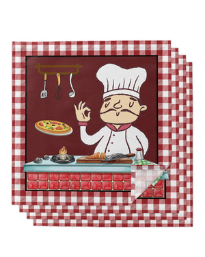 Red Plaid Kitchen Chef Gourmet Table Runner Wedding Party Dining Table Cover Cloth Placemat Napkin Home Kitchen Decoration