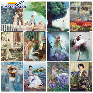 PhotoCustom Painting By Numbers Girl DIY HandPainted Kit Oil Painting Unique Gift For Children Adults Coloring By Number Set Hom