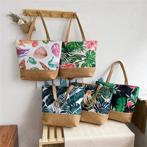 Fashion Folding Women Big Size Handbag Tote Ladies Casual Flower Printing Canvas Graffiti Shoulder Bag Beach Bolsa Feminina