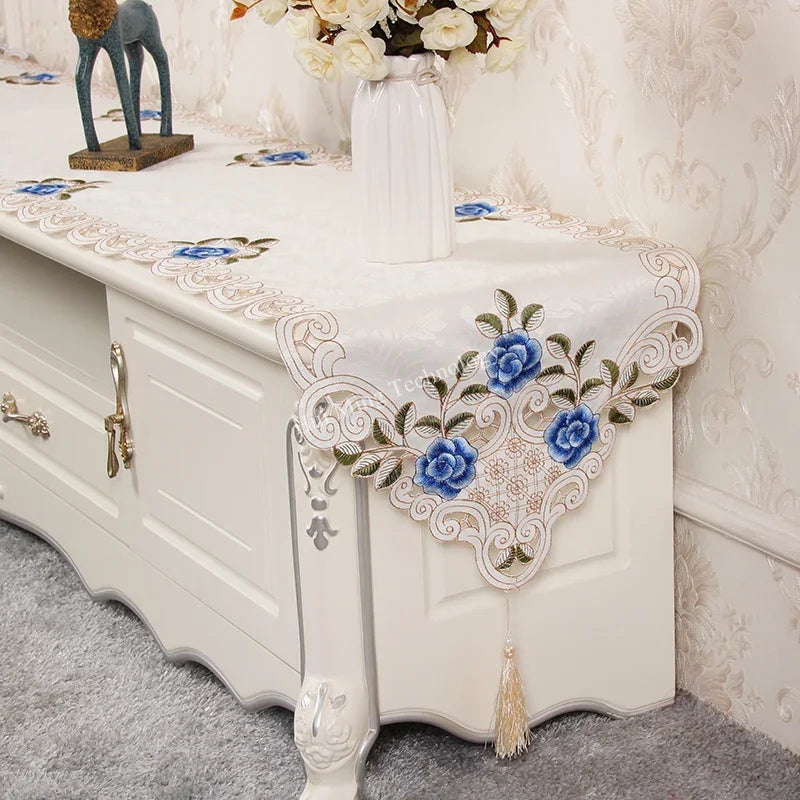 Table Runner For Dining Table Runners Wedding Polyester Table Flag Europe Embroidered Dresser Table Cover Flower Shoe Dust Cover