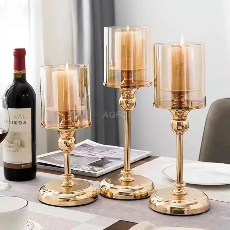 Luxury Classic Metal Candle Holders Vintage Golden Candlestick Home Decoration for Wedding Candelabra Crystal Candle Holder