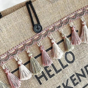 Buylor 2022 Summer Linen Totes Bags for Women Shoulder Bag Beach Burlap Bags Handbags Large Capacity Tassel Travel Shopping Bag