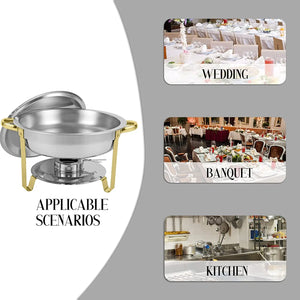 Thick Chafing Dish Buffet Set  Round Stainless Steel Foldable Chafers and Buffet Warmers Sets 5 QT Full Size w/Water Pan, Food P