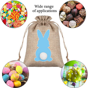 24pcs/Set Happy Easter Small Bags For Gift Bunny Burlap Candy Bags With Drawstring Linen Storage Bags Easter Party Favors Decor