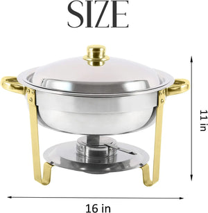 Thick Chafing Dish Buffet Set  Round Stainless Steel Foldable Chafers and Buffet Warmers Sets 5 QT Full Size w/Water Pan, Food P