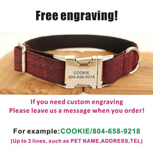 Personalized Pet Collar Customized Nameplate ID Tag Adjustable Linen Fiber Red Suit Cat Dog Collars Lead Leash