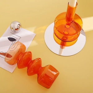 Home Decor Glass Candle Holders Orange Candlestick Holder Wedding Centerpiece Pillar Candles Stand Dinner Table Room Decoration