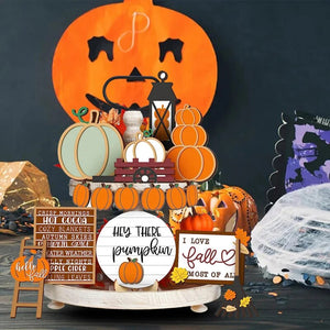 Halloween Set Chevron Board Tiered Tray Decor Cute Pumpkin Alphabet Broom Sign Farmhouse Fall Table Centerpieces