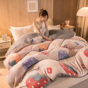 Luxury Winter Super Warm Cashmere Quilt Thick Flannel and Lamb Double-faced Velvet Wool Blankets Quilts 4kg Comforter for Bed