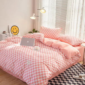 Ins Style Plaid Comforter Bedding Sets Japanese Minimalist Duvet Cover Set 4pcs Bedding Set Luxury Soft Queen Bedding Sets