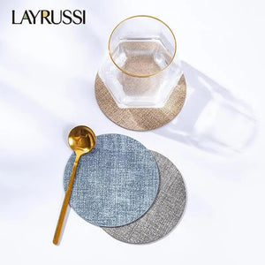 LAYRUSSI Household Table Placemat Baking Gourmet Background Circular Dining Mats PU Leather Coaster Insulated Western Placemat