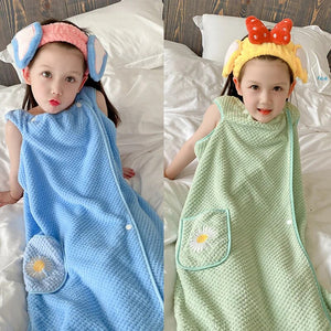 Small Soft Bathrobe Bath Towel For Children Wearable Towel Robes Plush Thick Absorbent Winter Flannel Bath Robe Hoodie 110cm