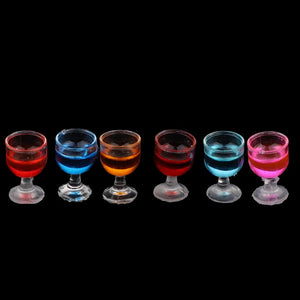 1/12 Dollhouse Miniature Cocktail Cups Glasses Wine Bottles Model for Party Pub Bar Food Decor Accessories Colorful 5/6 Pieces