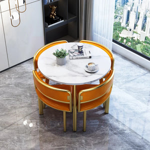 Marble Round Dining Tables Mobile Set 4 Chairs Modern Center Table Luxury White Desk Mesas De Jantar Home Furniture GPF11XP