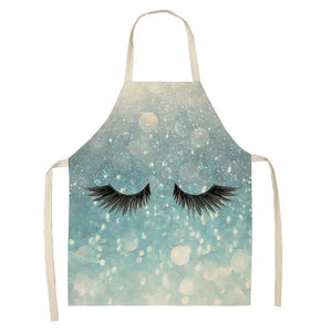 Colorful Eyelash Printed Kitchen Apron Cartoon Parent-child Sleeveless Cotton Linen Aprons for Women Cleaning Tools Apron Mandil