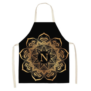 Gold Monogrammed Mandala Print Sleeveless Kitchen Apron Cooking Accessories Baking Accessories Children's Anti-dirty Apron