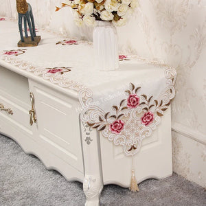 Table Runner For Dining Table Runners Wedding Polyester Table Flag Europe Embroidered Dresser Table Cover Flower Shoe Dust Cover