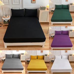 Solid color Polyester Cotton fabric Bed fitted sheet Pillowcase 1.5m 1.8m Mattress cover Bed linen