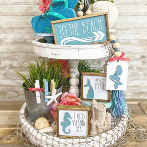 Wooden Beach Mermaid Theme Sign Tiered Tray Decoration Wood Seaside Figurines Plaque Coastal Bar Decoration Desk Ornaments