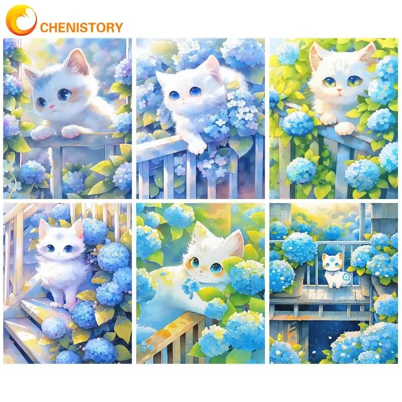 CHENISTORY Cartoon Painting By Numbers Cats For Kids For Beginners Picture Coloring Unique Gift Diy Crafts Wall Art Set Animal