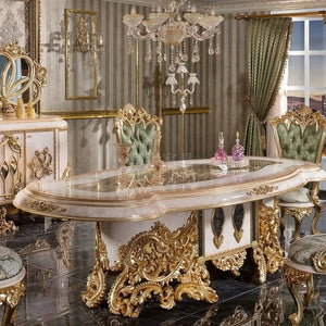 Custom European Dining Tables And Chairs French Palace Villa Solid Wood Hand Carved Art Restaurant Furniture Dining Table Set