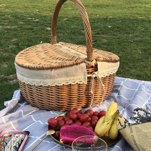 Handmade Big Basket Retro Wicker Carry-on Handle Willow Woven Storage Hamper Outdoor Camping Picnic Fruit Baskets Food Organizer