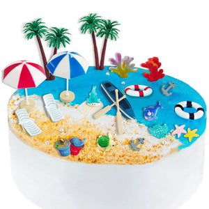 Beach Chair Umbrella Cake Decoration Summer Ocean theme party Cake Toppers For Hawaiian Pool Party Birthday Wedding Baby Shower