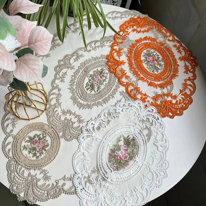 Dinning Table Cover Embroidered Table Cloth Elegant Round Lace Tablecloth Coffee Coasters Napkin Party Wedding Decoration