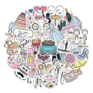 50 Pcs Wedding Stickers Waterproof Cartoon DIY Party Plan Ins Graffiti Computer Luggage Engagement Plan Cute Stickers Gifts