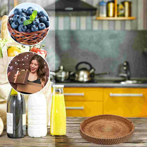 Rattan Storage Basket Multi-function Serving Tray Fruit Accessory Gathering Coffee Wear-resistant Dessert Elegant Round Table