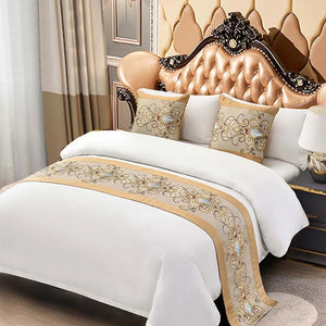 Luxury Chinese Style Bed Runner Embroidery Bed Flag Throw for Hotel Home Wedding Bedding Decoration Bed Tail Towel Pillowcase