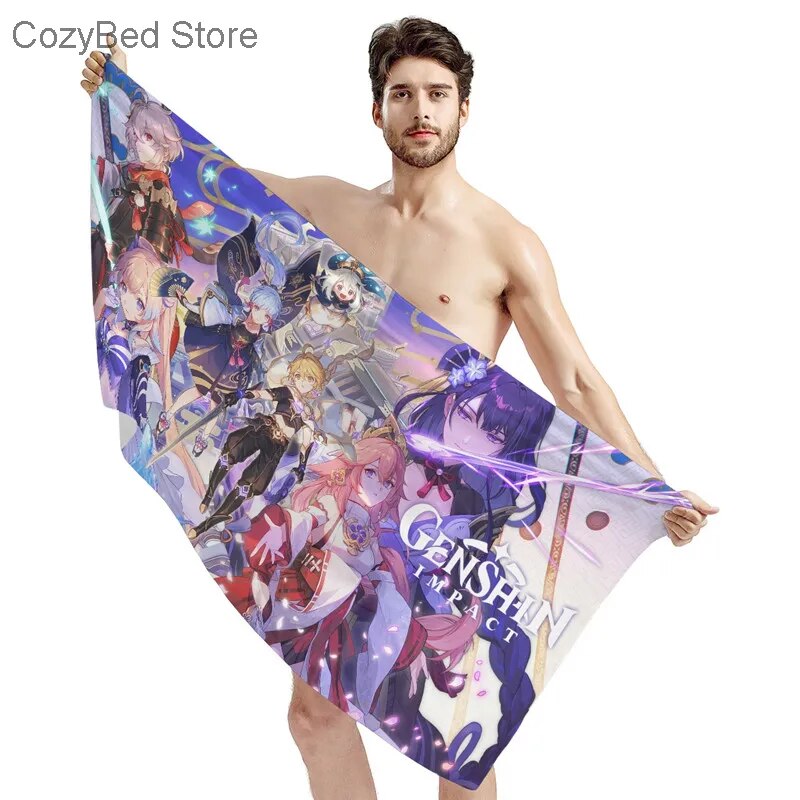 Genshin Impact Printing Soft Plush Bath Towel For Teenager Summer Quick Dry Beach Towels 2021 Fashion New Anime Design Toallas