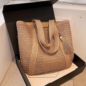 Elegant Ladies Straw Woven Handbag Women Holiday Beach Commute Casual Tote Top-Handle Bags Fashion Retro Shoulder Bags 2023