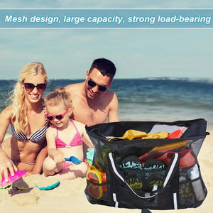 1 Set Beach Bag Mesh Tote Bag with Shoulder Strap Outdoor Traveling Portable Zipper Mesh Handbag for Gym Travel Picnic Groceries