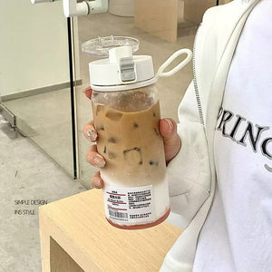 400ml 600ml Transparent Plastic Water Bottles with Time Scale Rope BPA Free Leakproof Drink Bottle Travel Drop-resistant Tea Cup