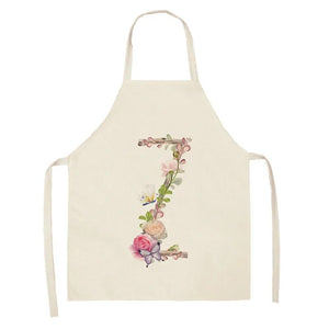 Floral monogram print kitchen apron Linen apron Sleeveless Household cleaning tool apron Male and female chef Cooking apron bib