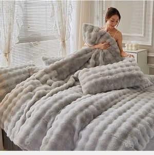 Plush Fluffy Duvet Cover Bed Sheet Pillowcase Luxury Ultra Sofa Shaggy Crystal Velvet Bedding Comforter Quilt Cover Set 4 Pieces