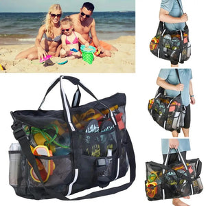 1 Set Beach Bag Mesh Tote Bag with Shoulder Strap Outdoor Traveling Portable Zipper Mesh Handbag for Gym Travel Picnic Groceries