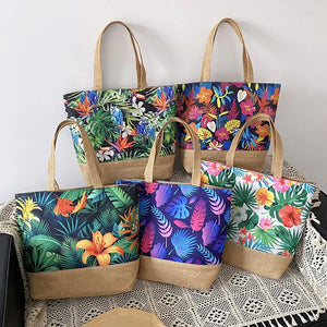 Fashion Folding Women Big Size Handbag Tote Ladies Casual Flower Printing Canvas Graffiti Shoulder Bag Beach Bolsa Feminina