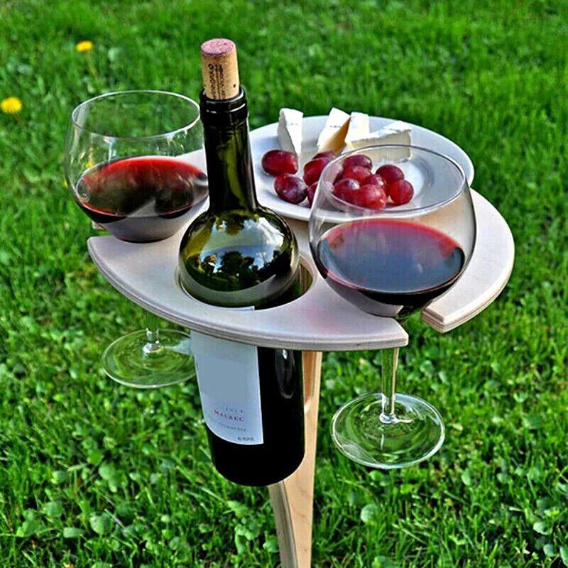 2022 New Portable Outdoor Wine Table Folding Outdoor Picnic Wine Table Wood Round Desktop Travel Beach Garden Furniture Sets