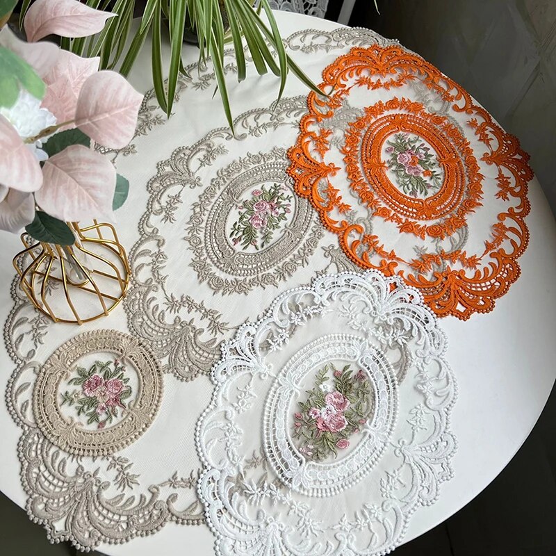 Dining Table Cover Embroidered Table Cloth Elegant Round Lace Tablecloth Coffee Coasters Napkin Party Wedding Decoration