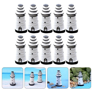 10 Pcs Mini Lighthouse Sea Theme Ornament Coastal Resin Decor Household Mediterranean Style Ornaments Craft Nautical